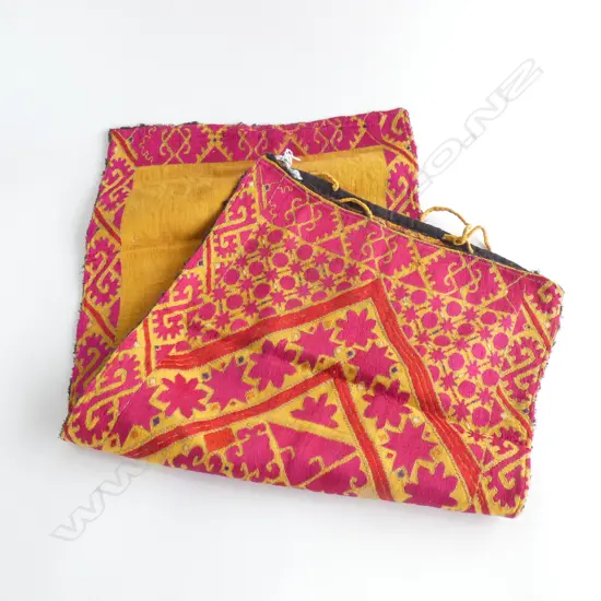 A hand embroidered Hazara phulkari shawl made into a pillowcase, Swat Valley, Pakistan…